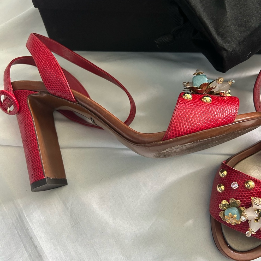 Dolce & Gabbana | leather jeweled sandals - Picture 8 of 11